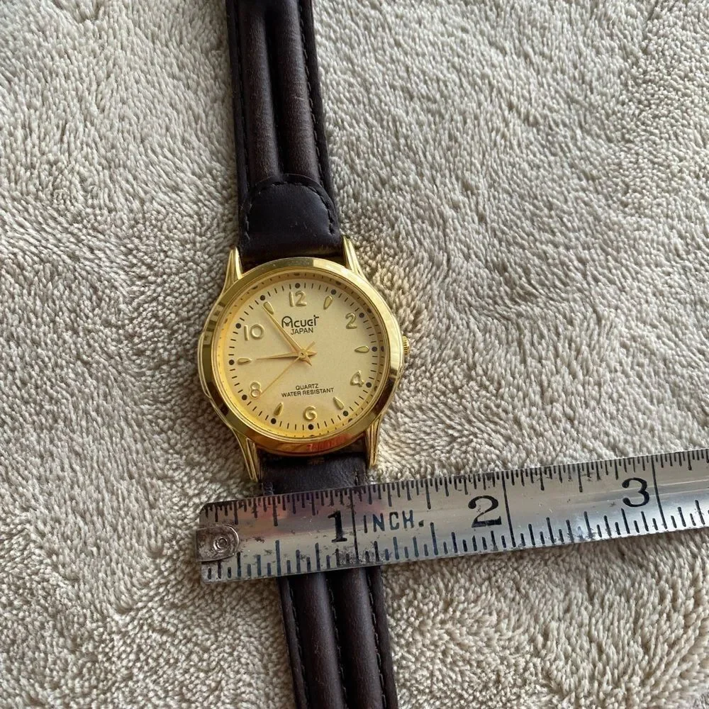 Acugi Japanese Gold Watch with Black Leather Strap